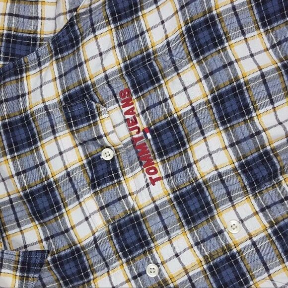 Vintage Tommy Hilfiger Tommy Jeans Long Sleeve Plaid Flannel Spell Out Pocket - Picture 9 of 11